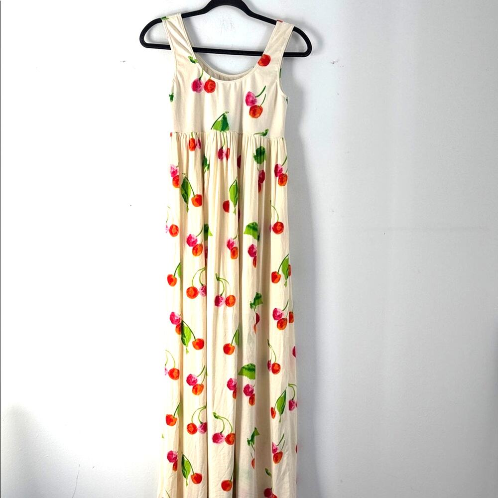 SWF cherry print scoop neck sleeveless maxi tank dress sz S